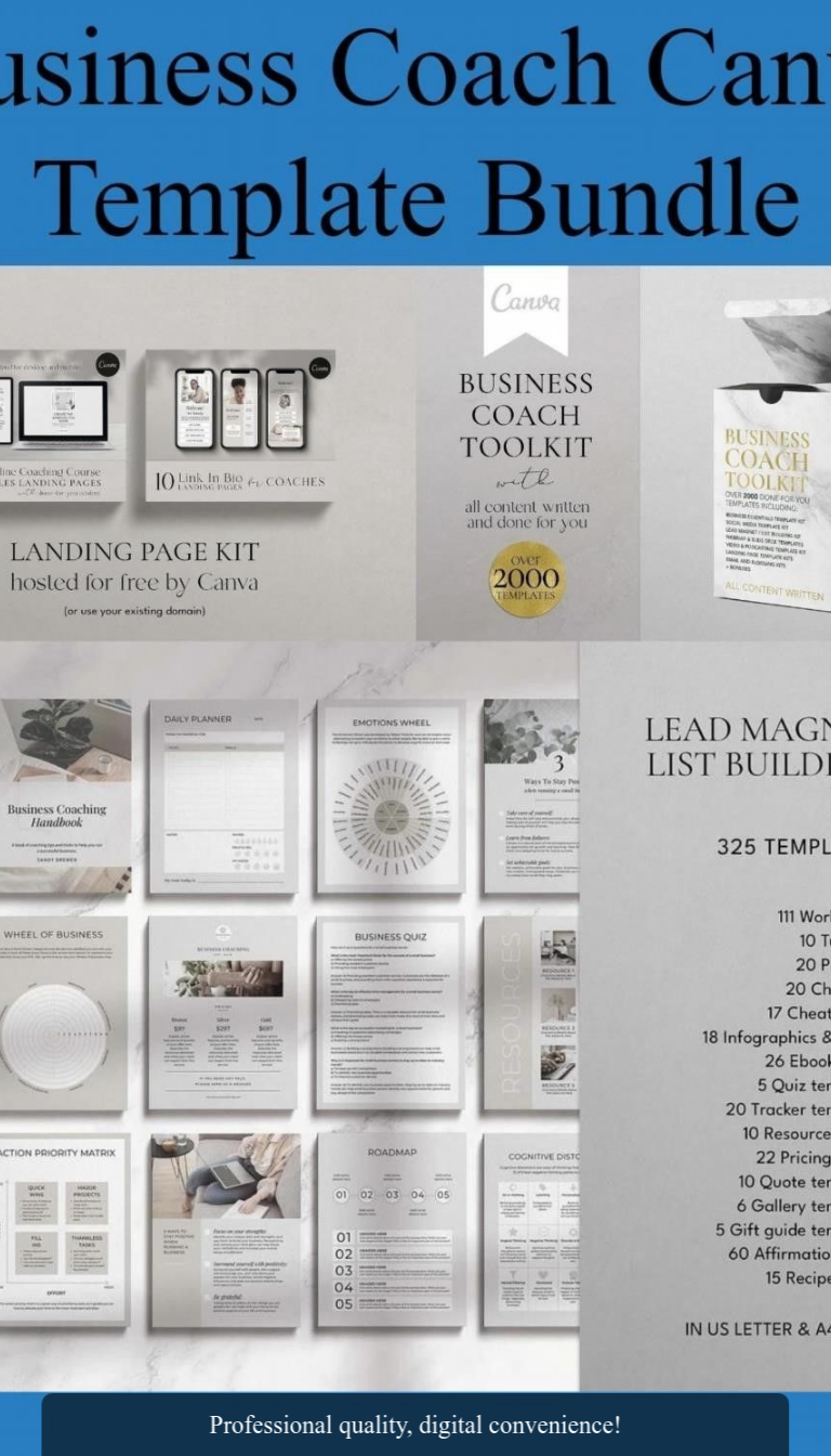Business Coach Templates — Editable Canva – Make your coaching brand stand out! This editable template kit gives you branding assets + business templates ready to customize in Canva. Easy, professional, and ready for action. Get it now → Download instantly → #EditableDesignKit #ProTemplates #BuyNow
